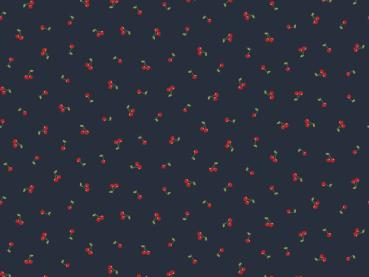 50x70 cm Zuschnitt Baumwolle beschichtet Kirschen auf Dunkelblau